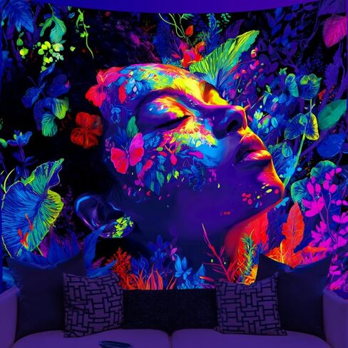 WEBEEDY Blacklight Spring Goddess Tapestry Boho Floral Plants Women Wall Hanging UV Reactive Glow In The Dark Tapestry Neon Blacklight Poster for Bedroom Living Room Gamer Room, 59x51 Inches in Saudi Arabia