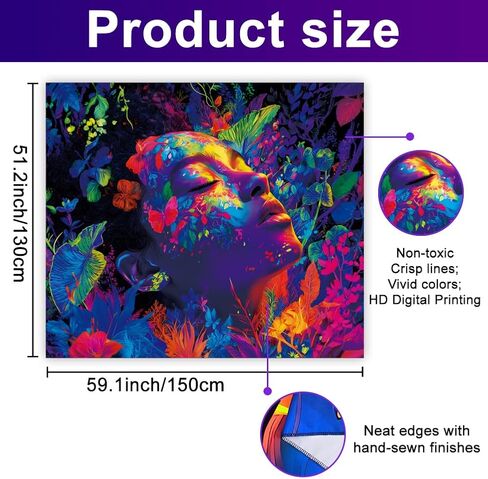 WEBEEDY Blacklight Spring Goddess Tapestry Boho Floral Plants Women Wall Hanging UV Reactive Glow In The Dark Tapestry Neon Blacklight Poster for Bedroom Living Room Gamer Room, 59x51 Inches in Saudi Arabia