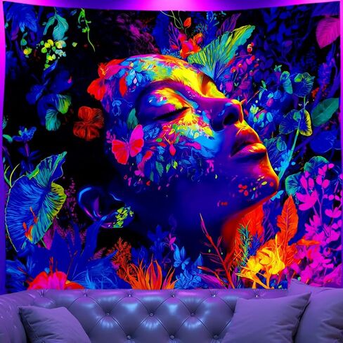 WEBEEDY Blacklight Spring Goddess Tapestry Boho Floral Plants Women Wall Hanging UV Reactive Glow In The Dark Tapestry Neon Blacklight Poster for Bedroom Living Room Gamer Room, 59x51 Inches in Saudi Arabia
