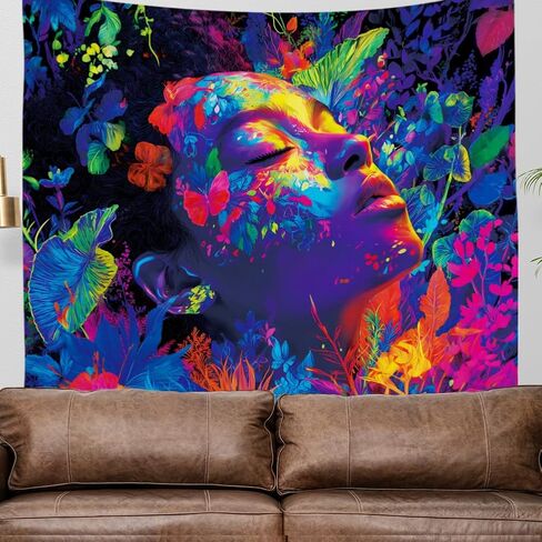 WEBEEDY Blacklight Spring Goddess Tapestry Boho Floral Plants Women Wall Hanging UV Reactive Glow In The Dark Tapestry Neon Blacklight Poster for Bedroom Living Room Gamer Room, 59x51 Inches in Saudi Arabia