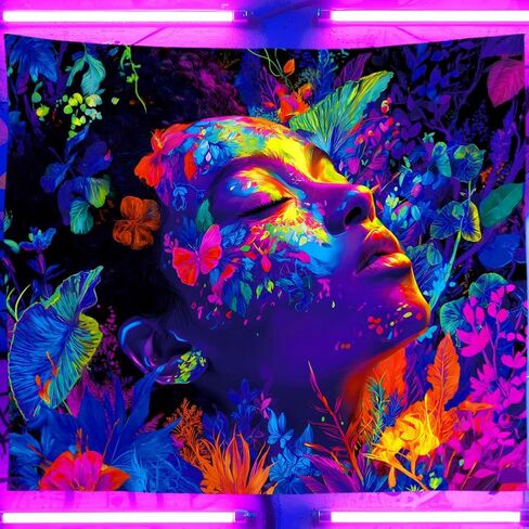 WEBEEDY Blacklight Spring Goddess Tapestry Boho Floral Plants Women Wall Hanging UV Reactive Glow In The Dark Tapestry Neon Blacklight Poster for Bedroom Living Room Gamer Room, 59x51 Inches in Saudi Arabia