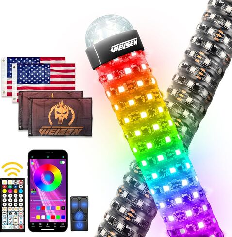 Weisen 2PCS 3FT Fat Whip Lights with Warning Light, APP & Remote Control, Spiral RGB Chasing Lighted LED Whip Lightsfor UTV ATV Offroad Fit Can-Am X3 RZR Fit Polaris Fit Buggy in Saudi Arabia