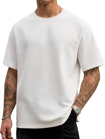Men's Oversized Tshirts Heavyweight Cotton Stretch Short Sleeve Raglan Shirt (S-XXL) in Saudi Arabia