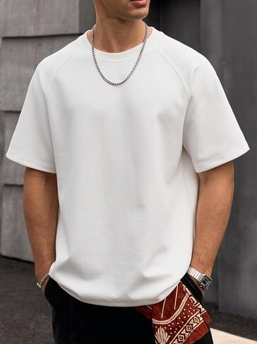 Men's Oversized Tshirts Heavyweight Cotton Stretch Short Sleeve Raglan Shirt (S-XXL) in Saudi Arabia