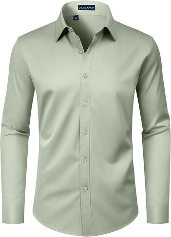 DEMEANOR Mens Dress Shirts Long Sleeve Wrinkle Free Stretch Business Casual Wedding Dating Button Down Shirt in Kuwait
