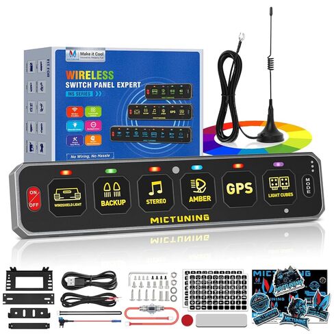 لوحة مفاتيح لاسلكية MICTUNING MS-W 6 Gang Slim، تحكم متعدد اللوحات بنطاق 208 قدم، تبديل الفلاش النبضي القوي اللحظي، صندوق نظام تتابع الدائرة بإضاءة خلفية RGB قابلة للتعتيم، بدون حفر للسيارة RV UTV in Saudi Arabia