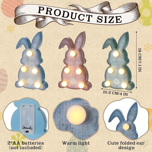 Gejoy 3 Pcs Easter Wooden Bunny Light Table Decor 7" LED Rabbit Standing Sign Light up Rustic Farmhouse Table Centerpiece Spring Tiered Tray Decor for Home Office Living Room Desk Party Gift in Saudi Arabia