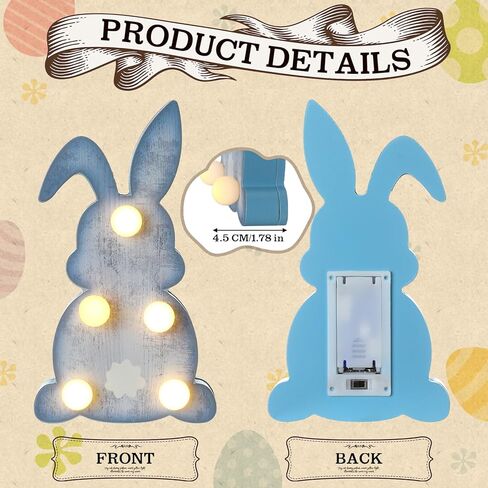 Gejoy 3 Pcs Easter Wooden Bunny Light Table Decor 7" LED Rabbit Standing Sign Light up Rustic Farmhouse Table Centerpiece Spring Tiered Tray Decor for Home Office Living Room Desk Party Gift in Saudi Arabia