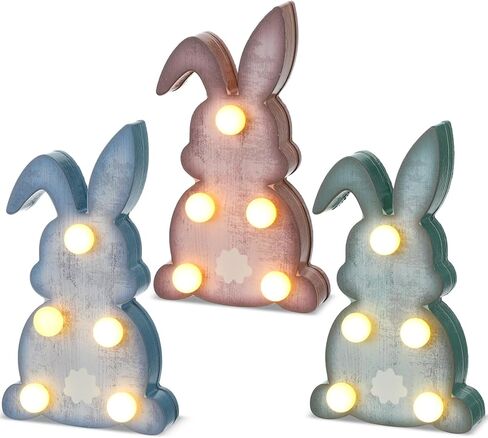 Gejoy 3 Pcs Easter Wooden Bunny Light Table Decor 7" LED Rabbit Standing Sign Light up Rustic Farmhouse Table Centerpiece Spring Tiered Tray Decor for Home Office Living Room Desk Party Gift in Saudi Arabia