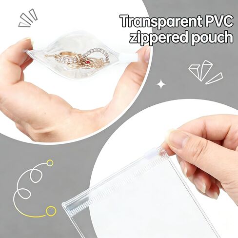20 قطعة من أكياس المجوهرات الصغيرة الشفافة مقاس 8 × 8 سم من مادة PVC بسحاب قفل الحقيبة السميكة المضادة للأكسدة ومنظم تخزين القلادة (عبوة من 20 قطعة) in Saudi Arabia