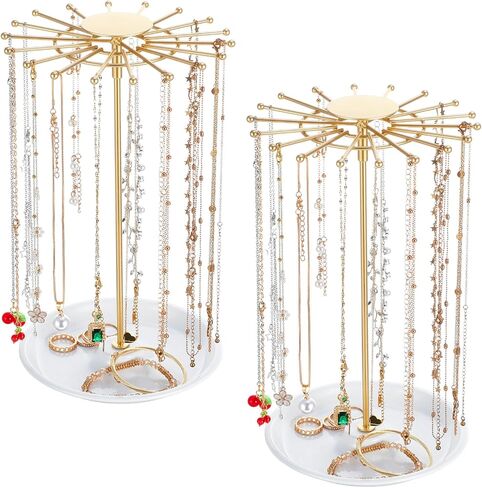 حامل مجوهرات دوار مكون من قطعتين، حامل مجوهرات للقلادة الذهبية، منظم مجوهرات للقلائد والأقراط والخواتم وشجرة تخزين، هدايا للنساء in Kuwait