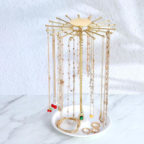 حامل مجوهرات دوار مكون من قطعتين، حامل مجوهرات للقلادة الذهبية، منظم مجوهرات للقلائد والأقراط والخواتم وشجرة تخزين، هدايا للنساء in Kuwait