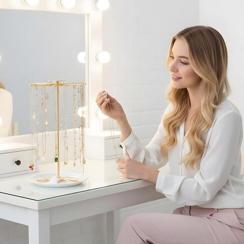 حامل مجوهرات دوار مكون من قطعتين، حامل مجوهرات للقلادة الذهبية، منظم مجوهرات للقلائد والأقراط والخواتم وشجرة تخزين، هدايا للنساء in Kuwait