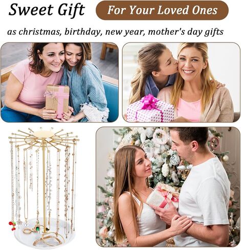 حامل مجوهرات دوار مكون من قطعتين، حامل مجوهرات للقلادة الذهبية، منظم مجوهرات للقلائد والأقراط والخواتم وشجرة تخزين، هدايا للنساء in Kuwait