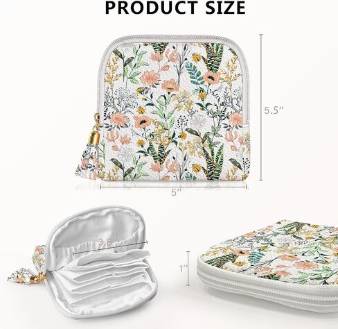 حقيبة تنظيم مجوهرات السفر، حقيبة تخزين لتنظيم المجوهرات المخملية بسحاب، حلقات الرحلة، القلائد، الأقراط، الأساور للنساء (عشب الزهور) in Kuwait