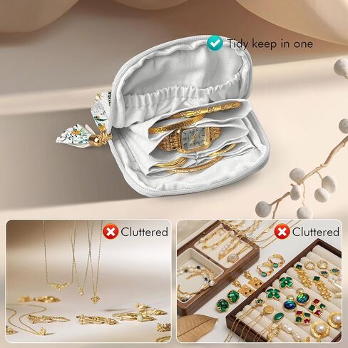 حقيبة تنظيم مجوهرات السفر، حقيبة تخزين لتنظيم المجوهرات المخملية بسحاب، حلقات الرحلة، القلائد، الأقراط، الأساور للنساء (عشب الزهور) in Kuwait