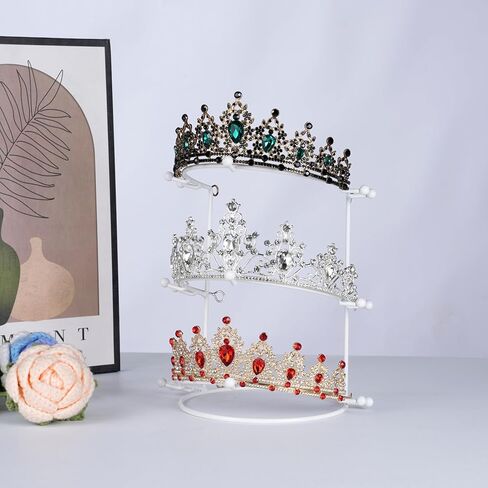 حامل عرض التاج، حامل عرض لعصابة الرأس ثلاثي الطبقات باللون الأبيض، منظم إكسسوارات الشعر بين قوسين، صينية تخزين لزينة الحمام للنساء والفتيات in Kuwait