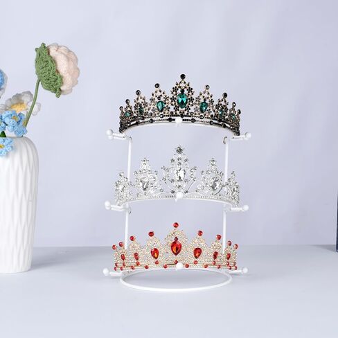 حامل عرض التاج، حامل عرض لعصابة الرأس ثلاثي الطبقات باللون الأبيض، منظم إكسسوارات الشعر بين قوسين، صينية تخزين لزينة الحمام للنساء والفتيات in Kuwait