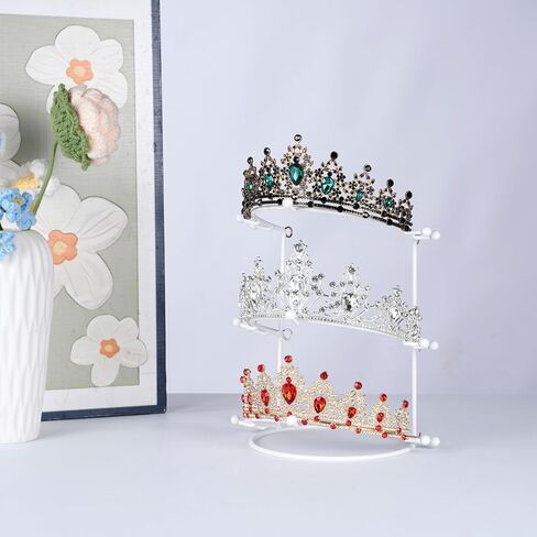 حامل عرض التاج، حامل عرض لعصابة الرأس ثلاثي الطبقات باللون الأبيض، منظم إكسسوارات الشعر بين قوسين، صينية تخزين لزينة الحمام للنساء والفتيات in Kuwait