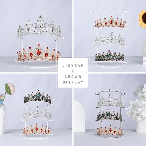 حامل عرض التاج، حامل عرض لعصابة الرأس ثلاثي الطبقات باللون الأبيض، منظم إكسسوارات الشعر بين قوسين، صينية تخزين لزينة الحمام للنساء والفتيات in Kuwait