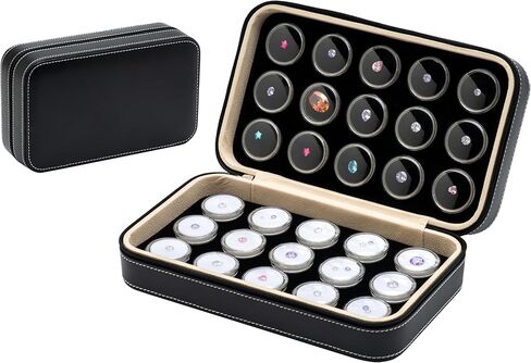 60 PCS Gemstone Display Collection Storage Box with Clear Lid for Gems Diamond and PU Leather Black Bag Holder Container (Black-60pcs) in Saudi Arabia