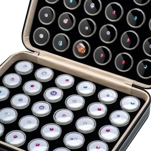 60 PCS Gemstone Display Collection Storage Box with Clear Lid for Gems Diamond and PU Leather Black Bag Holder Container (Black-60pcs) in Saudi Arabia