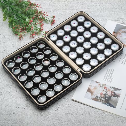 60 PCS Gemstone Display Collection Storage Box with Clear Lid for Gems Diamond and PU Leather Black Bag Holder Container (Black-60pcs) in Saudi Arabia