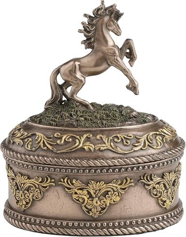 Veronese Design 4 5/8 بوصة تربية الحصان صندوق حلية بيضاوي الشكل من الراتنج المصبوب البارد لمسة نهائية برونزية صندوق مجوهرات تمثال قابل للجمع in Saudi Arabia