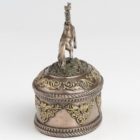 Veronese Design 4 5/8 بوصة تربية الحصان صندوق حلية بيضاوي الشكل من الراتنج المصبوب البارد لمسة نهائية برونزية صندوق مجوهرات تمثال قابل للجمع in Saudi Arabia