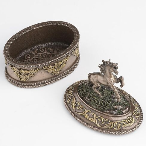 Veronese Design 4 5/8 بوصة تربية الحصان صندوق حلية بيضاوي الشكل من الراتنج المصبوب البارد لمسة نهائية برونزية صندوق مجوهرات تمثال قابل للجمع in Saudi Arabia