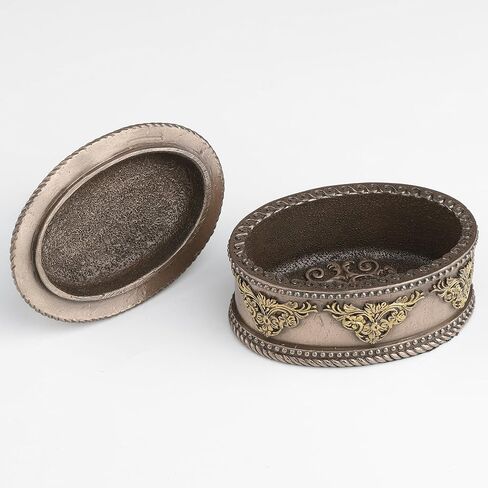 Veronese Design 4 5/8 بوصة تربية الحصان صندوق حلية بيضاوي الشكل من الراتنج المصبوب البارد لمسة نهائية برونزية صندوق مجوهرات تمثال قابل للجمع in Saudi Arabia