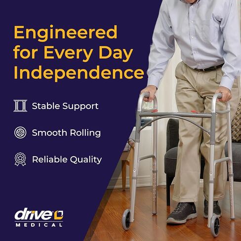 Drive Medical 10210-1 Deluxe 2-Button Folding Walker with Wheels in Kuwait