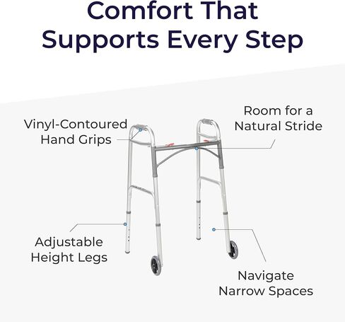 Drive Medical 10210-1 Deluxe 2-Button Folding Walker with Wheels in Kuwait