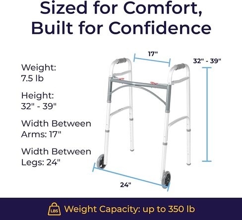 Drive Medical 10210-1 Deluxe 2-Button Folding Walker with Wheels in Kuwait