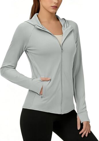 Sun Shirt Women Zip Up Lightweight Jacket Long Sleeve Sun Protection Hoodie Quick Dry Athletic Jacket with Thumb Holes in Kuwait