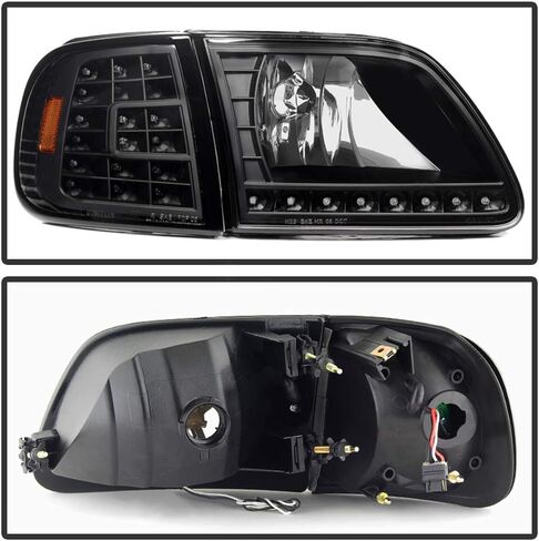 ACANII - For 1997-2003 Ford F150 Expedition Black Housing LED Strip & Corner Signal Headlights Headlamps Pair Left+Right in Saudi Arabia