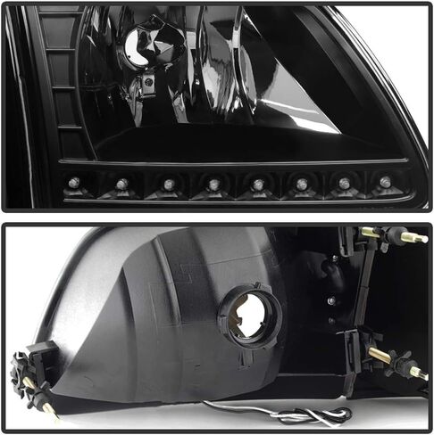 ACANII - For 1997-2003 Ford F150 Expedition Black Housing LED Strip & Corner Signal Headlights Headlamps Pair Left+Right in Saudi Arabia