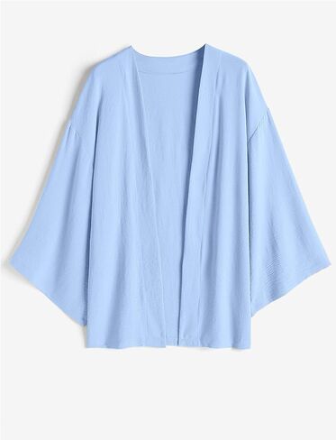 ZAFUL Women'S 2 Piece Linen Long Sleeve Kimonos Cardigan Sets Wide Leg Pants Outfits Suits in Saudi Arabia