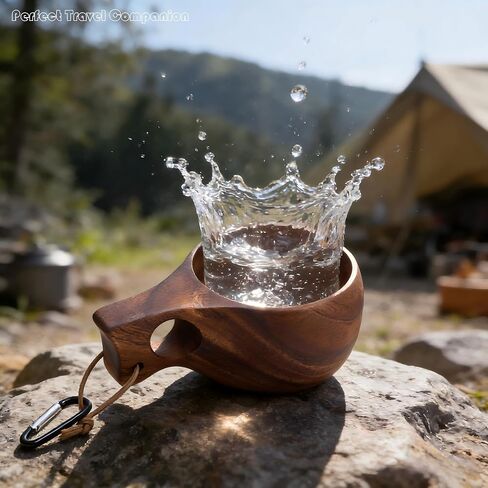 كوب Tissting Wood Camp بسعة 230 مل، كوب قهوة للتخييم مصنوع من الخشب والحبوب مع مقبض خشبي وحبل، كوب شرب شمالي لحليب الشاي والقهوة (بني) in Saudi Arabia