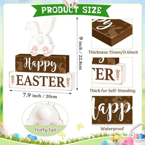 سعيد عيد الفصح الأرنب الجدول الزينة، عيد الفصح كتلة خشبية منضدية علامات المركزية، ريفي مزرعة الربيع الأرنب عطلة الزينة لصينية المتدرج ديكور المنزل 3 الطبقات in Kuwait