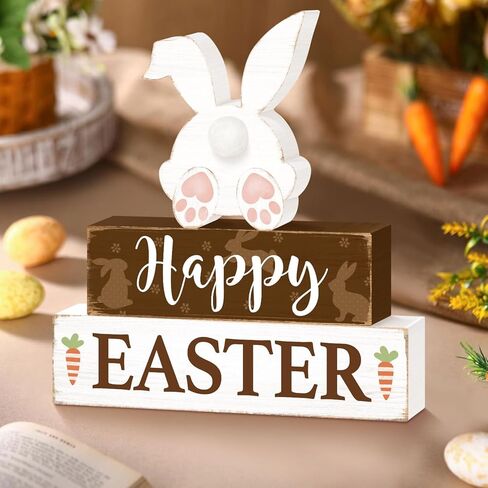 سعيد عيد الفصح الأرنب الجدول الزينة، عيد الفصح كتلة خشبية منضدية علامات المركزية، ريفي مزرعة الربيع الأرنب عطلة الزينة لصينية المتدرج ديكور المنزل 3 الطبقات in Kuwait