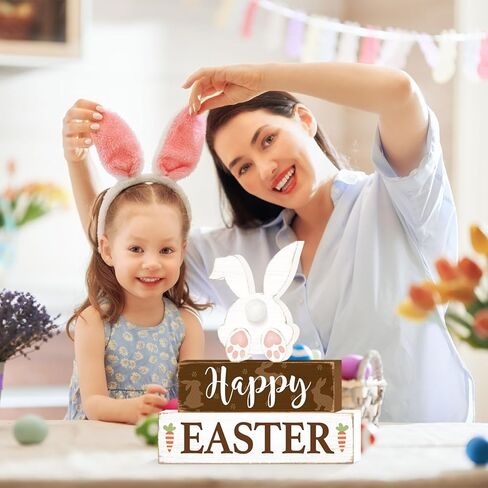 سعيد عيد الفصح الأرنب الجدول الزينة، عيد الفصح كتلة خشبية منضدية علامات المركزية، ريفي مزرعة الربيع الأرنب عطلة الزينة لصينية المتدرج ديكور المنزل 3 الطبقات in Kuwait