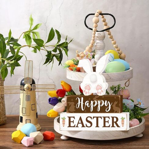 سعيد عيد الفصح الأرنب الجدول الزينة، عيد الفصح كتلة خشبية منضدية علامات المركزية، ريفي مزرعة الربيع الأرنب عطلة الزينة لصينية المتدرج ديكور المنزل 3 الطبقات in Kuwait