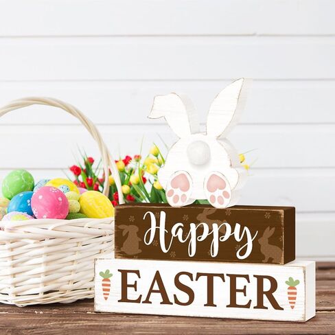 سعيد عيد الفصح الأرنب الجدول الزينة، عيد الفصح كتلة خشبية منضدية علامات المركزية، ريفي مزرعة الربيع الأرنب عطلة الزينة لصينية المتدرج ديكور المنزل 3 الطبقات in Kuwait