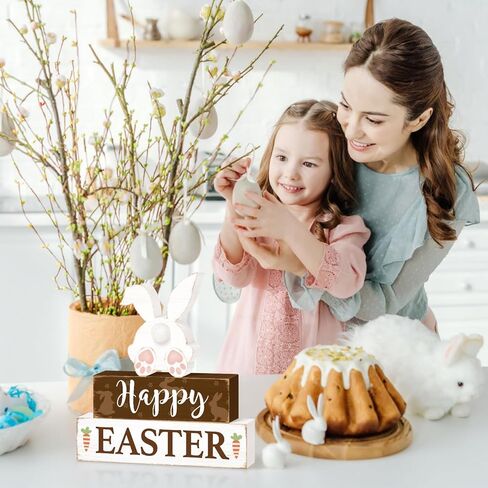 سعيد عيد الفصح الأرنب الجدول الزينة، عيد الفصح كتلة خشبية منضدية علامات المركزية، ريفي مزرعة الربيع الأرنب عطلة الزينة لصينية المتدرج ديكور المنزل 3 الطبقات in Kuwait