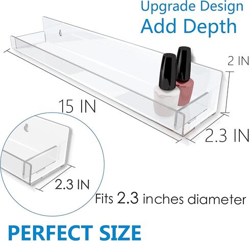 4 Pack 15 Inch Clear Acrylic Shelves, Clear Kids Floating Bookshelf for Kids Room, Modern Nail Polish Rack Sunglasses Essential Oil Picture Ledge Display Toy Storage Wall Shelf in Saudi Arabia