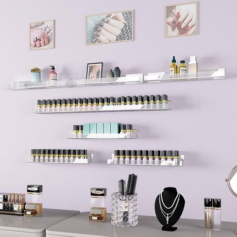 4 Pack 15 Inch Clear Acrylic Shelves, Clear Kids Floating Bookshelf for Kids Room, Modern Nail Polish Rack Sunglasses Essential Oil Picture Ledge Display Toy Storage Wall Shelf in Saudi Arabia