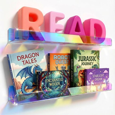 4 Pack 15 Inch Clear Acrylic Shelves, Clear Kids Floating Bookshelf for Kids Room, Modern Nail Polish Rack Sunglasses Essential Oil Picture Ledge Display Toy Storage Wall Shelf in Saudi Arabia