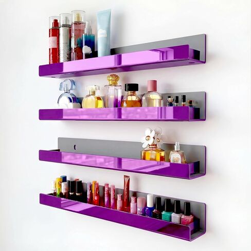 4 Pack 15 Inch Clear Acrylic Shelves, Clear Kids Floating Bookshelf for Kids Room, Modern Nail Polish Rack Sunglasses Essential Oil Picture Ledge Display Toy Storage Wall Shelf in Saudi Arabia