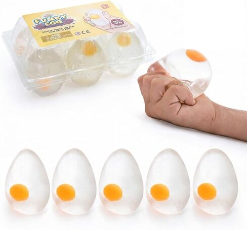 IPIDIPI TOYS Funky Egg Splat Ball Squishy Toys - 6 Pack Stress Relief Eggs Yolk Balls - Sensory Fun Toys for Children - Anxiety, Stocking Stuffers - Helps with Autism & ADHD - Satisfying Toys in Kuwait